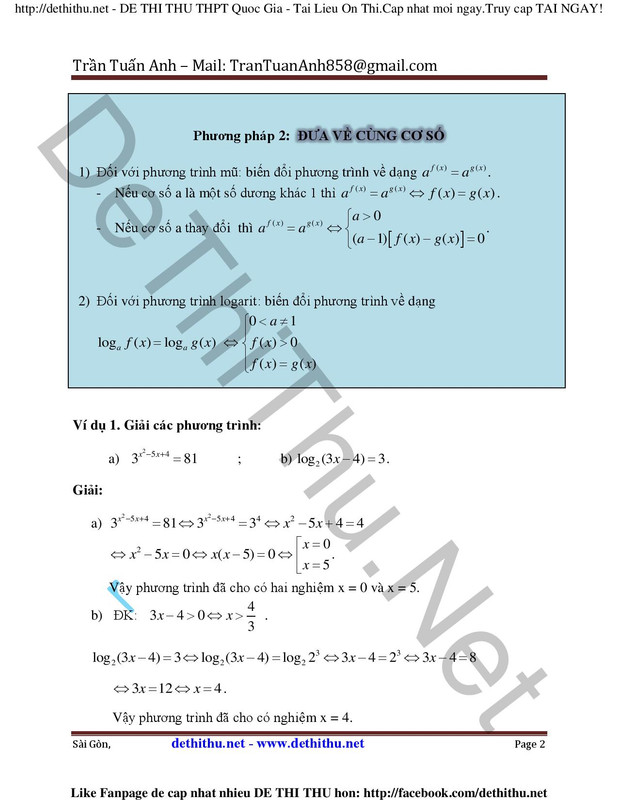 9 phương pháp giải phương trình Logarit, phương trình mũ