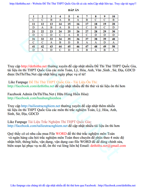 Đáp án đề thi thử 2017 môn Toán THPT Chuyên Thái Bình lần 3