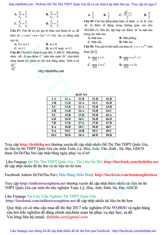Đề thi thử THPT QG 2017 môn Toán THPT Kim Liên, Hà Nội