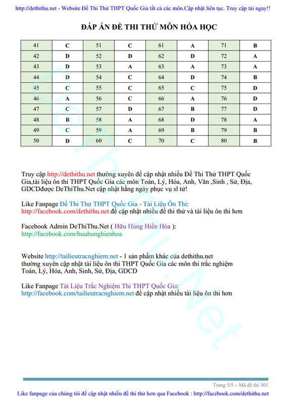 Môn Hóa sở Giáo Dục tỉnh Bắc Ninh lần 2 năm 2017