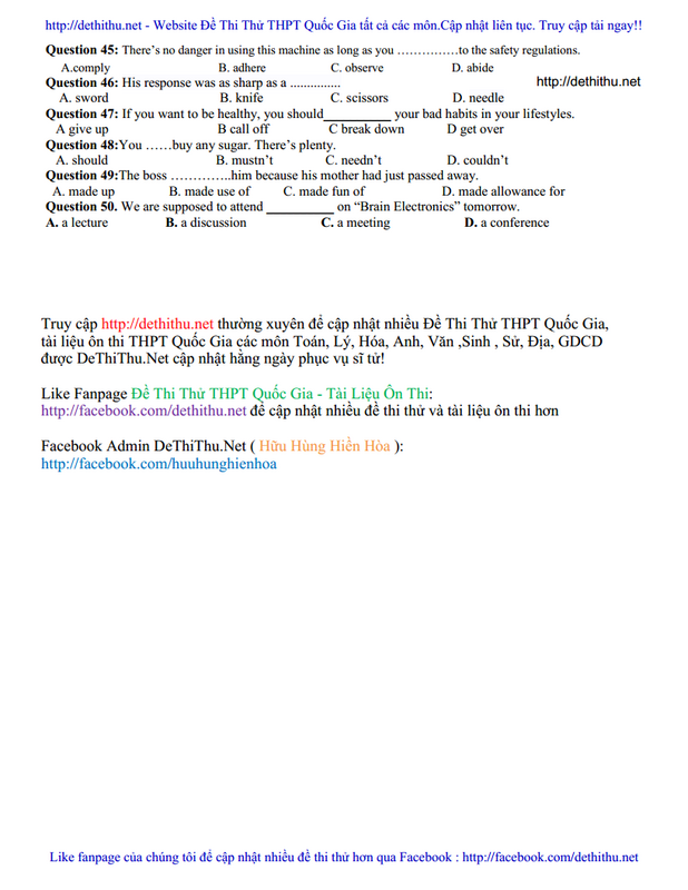 De thi thu tieng Anh 2018 THPT Quy Hop 1, Nghe An trang 5